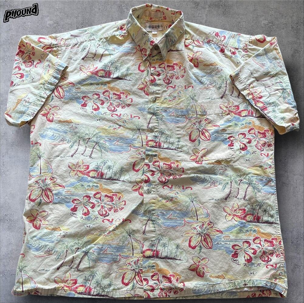 Vintage Campia Moda Shirt Mens Large Beige Hawaiian Floral Made Korea 90s